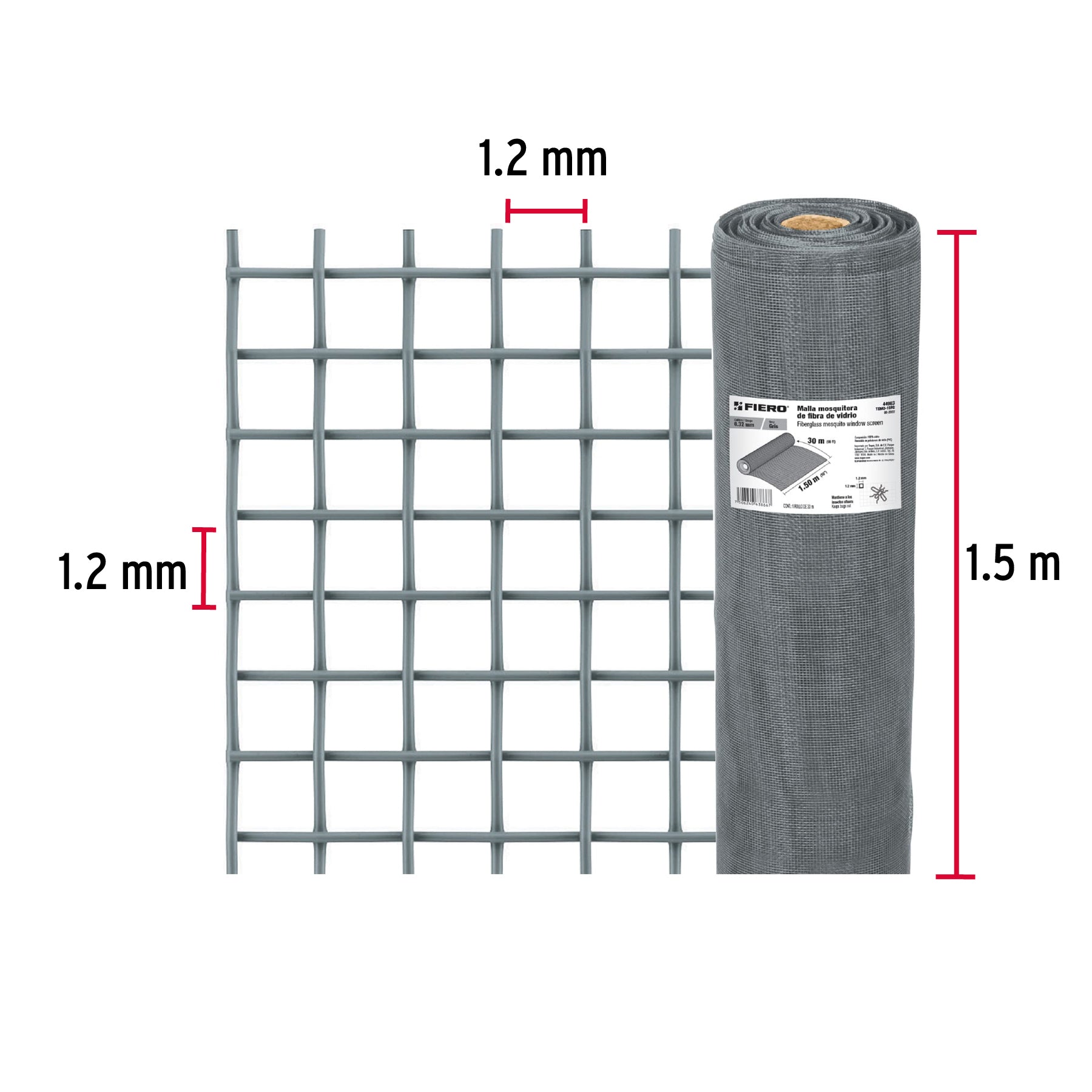 Rollo de 30 m x 1.5 m malla mosquitera fibra de vidrio gris