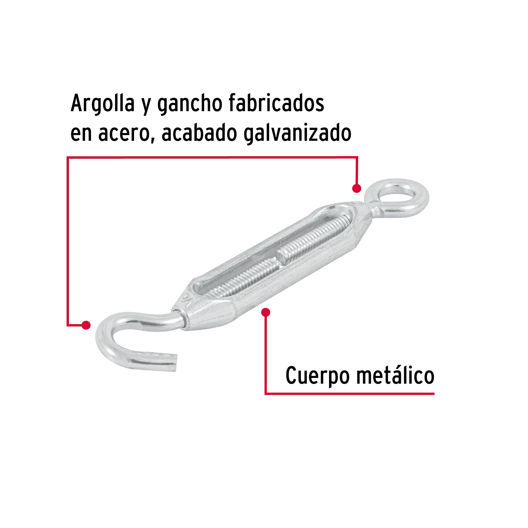 Tensor zinc 1/4" gancho-argolla, Fiero