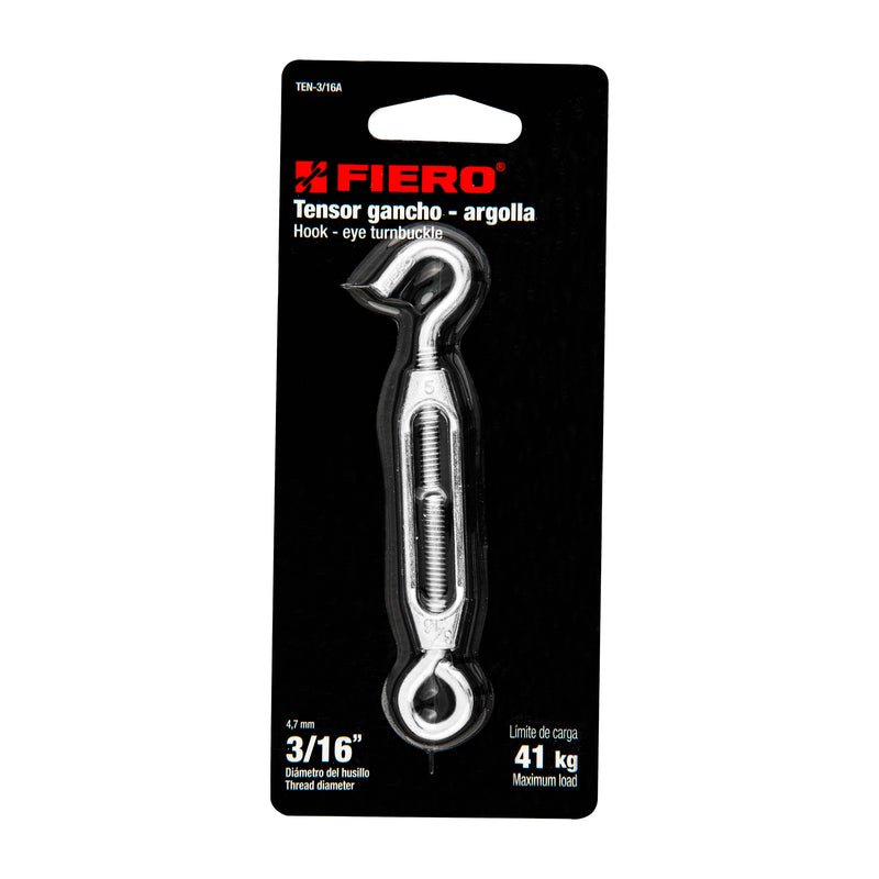 Tensor zinc 3/16" gancho-argolla,  Fiero