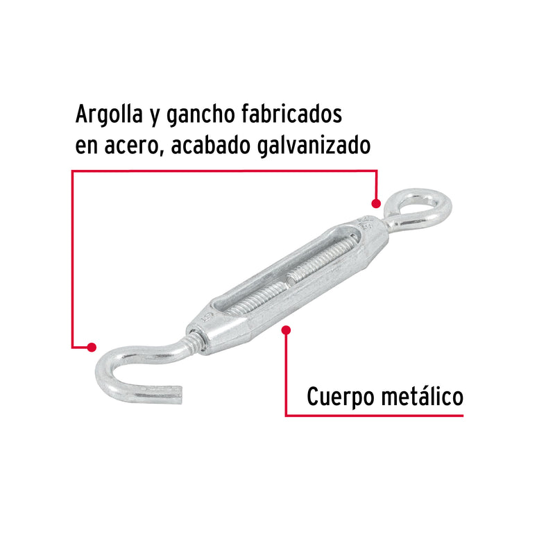 Tensor zinc 3/16" gancho-argolla,  Fiero