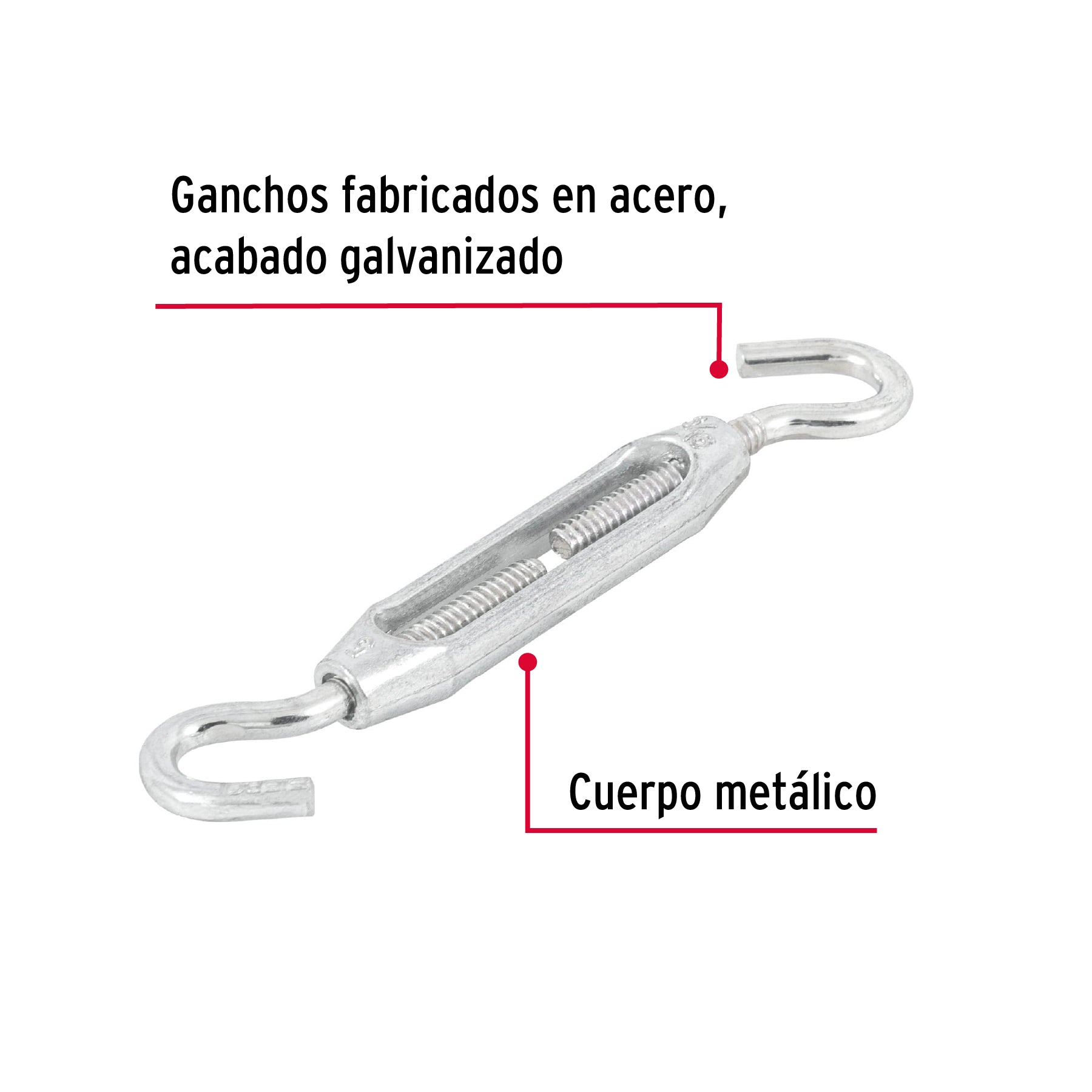 Tensor zinc 3/16" gancho-gancho, Fiero