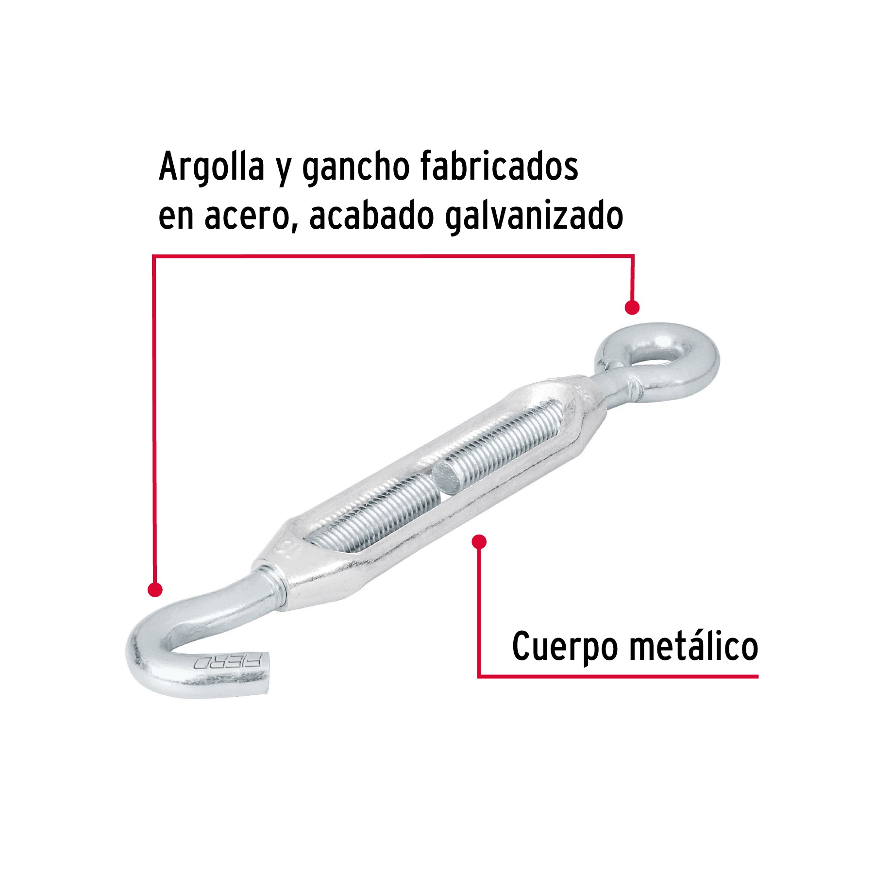 Tensor zinc 3/8" gancho-argolla, Fiero