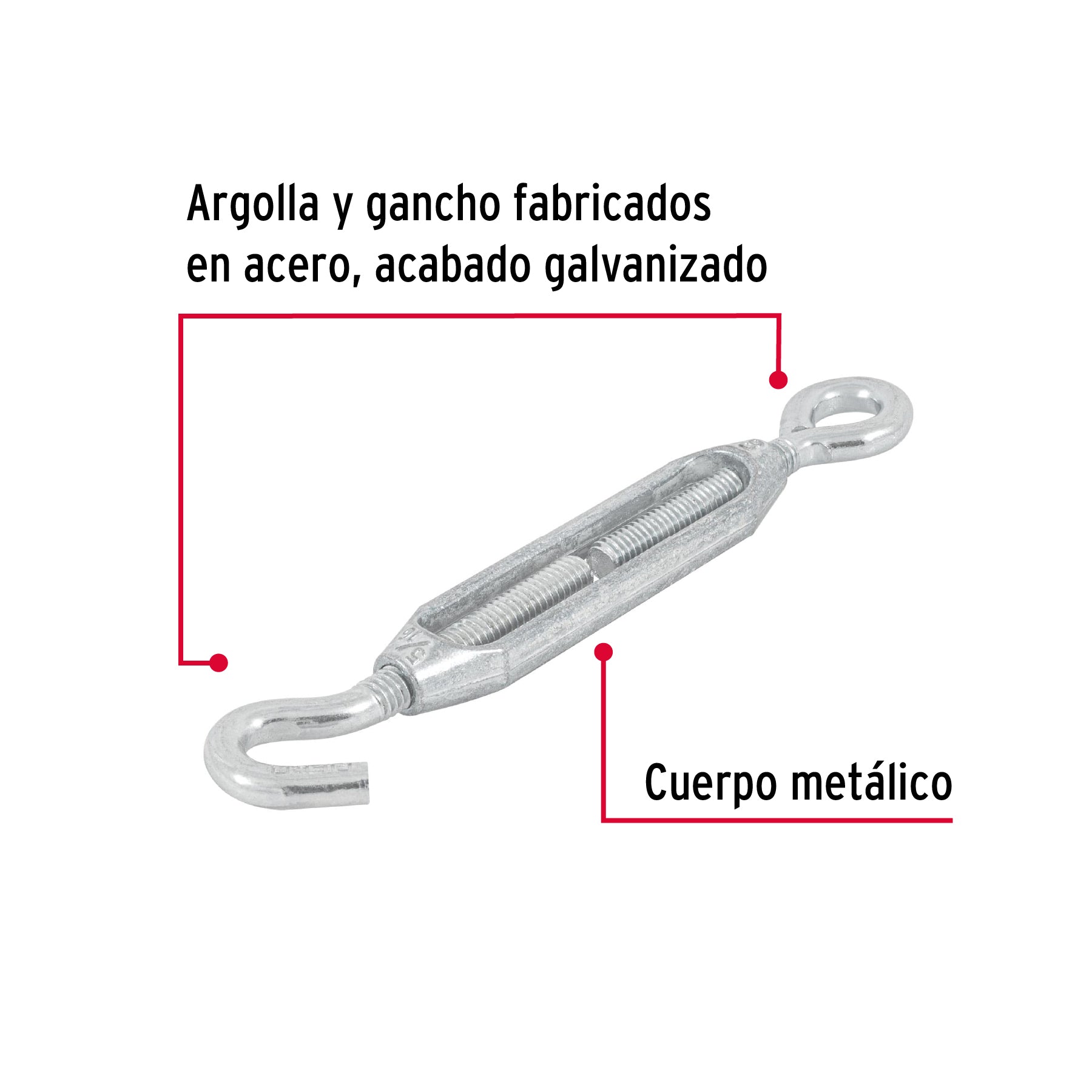 Tensor zinc 5/16" gancho-argolla, Fiero