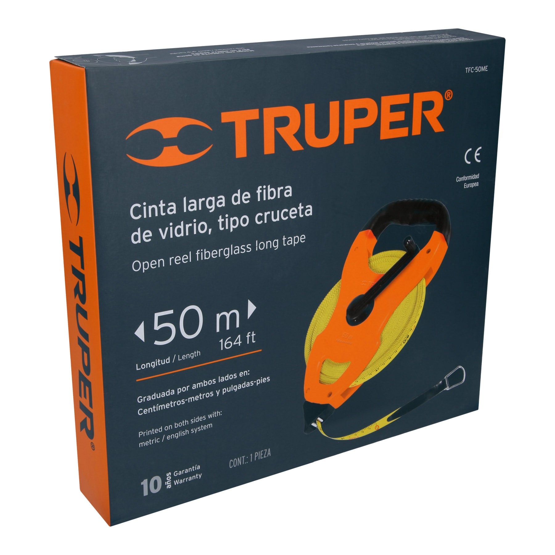 Cinta métrica larga 50m fibra de vidrio, tipo cruceta