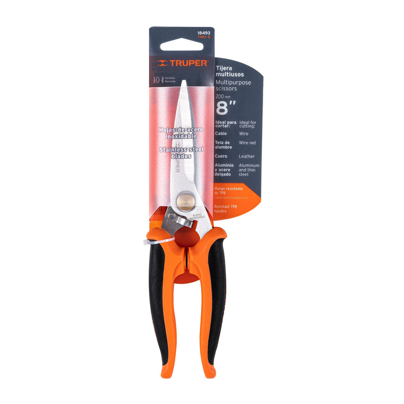 Tijera 8" multiusos de acero inoxidable,  mango Comfort Grip