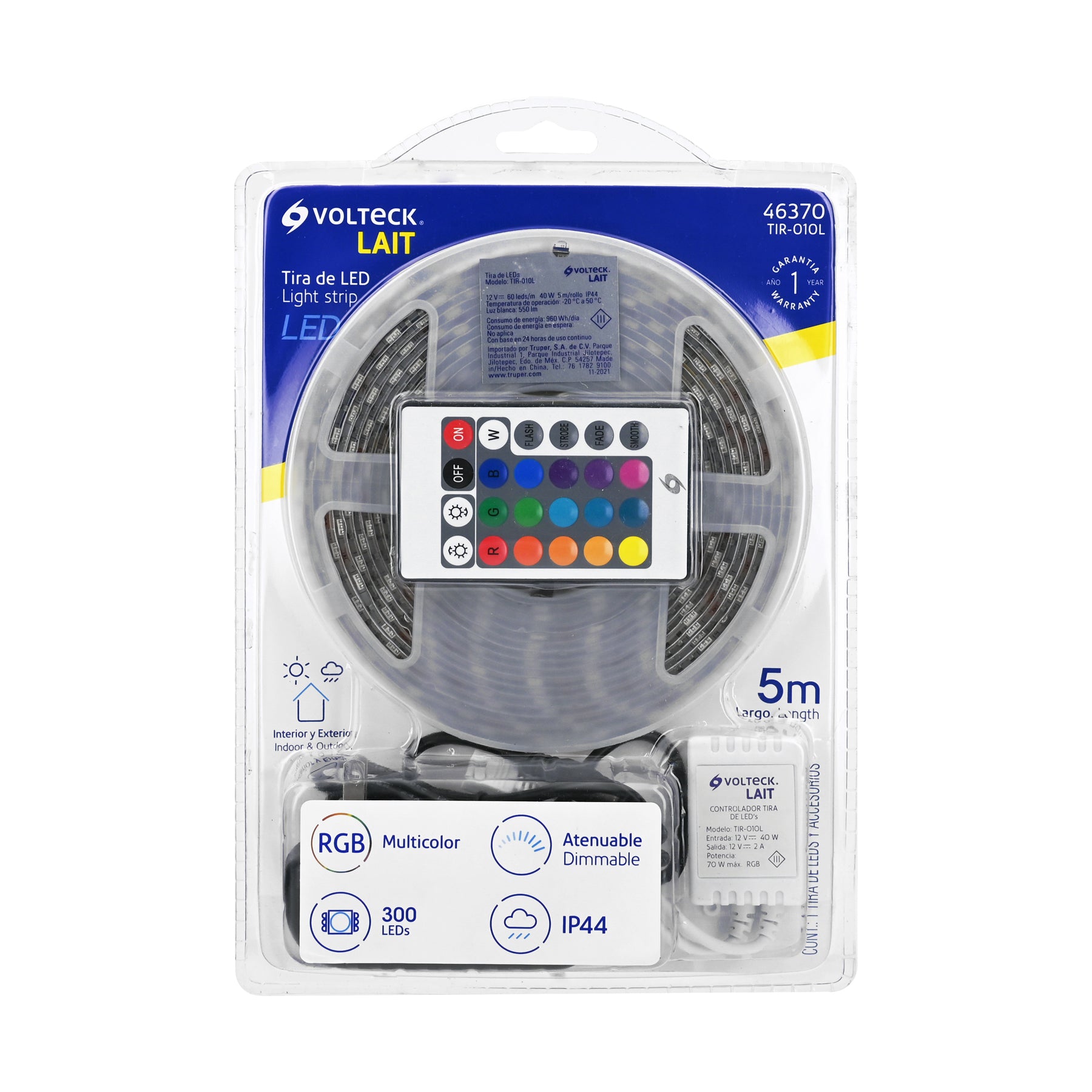 Tira LED 5 m 40 W para interior y exterior multicolor RGB