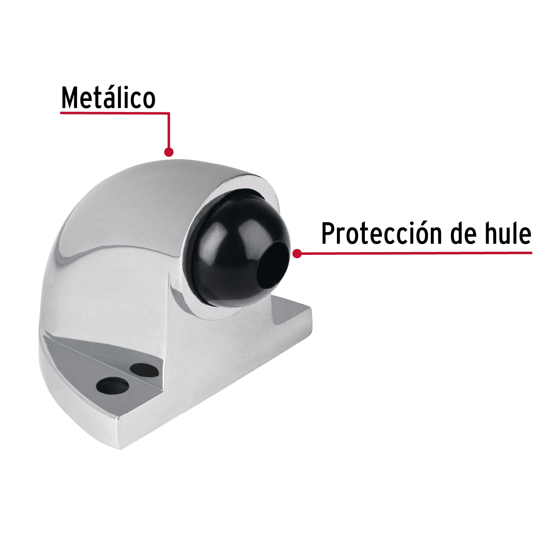 Tope tipo codo para puerta, acabado cromo Hermex