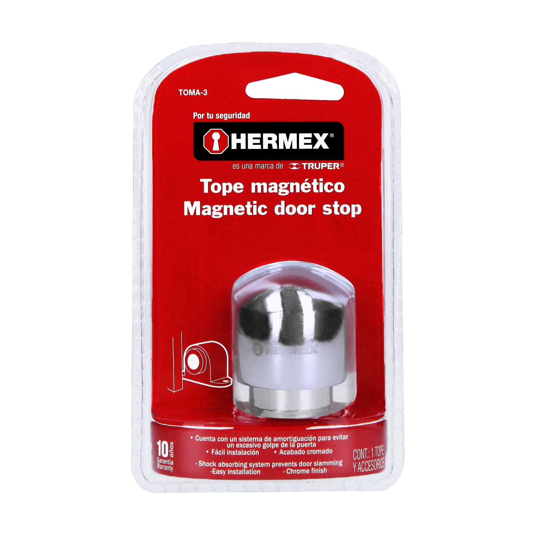 Tope para puerta magnético, acabado cromo, Hermex