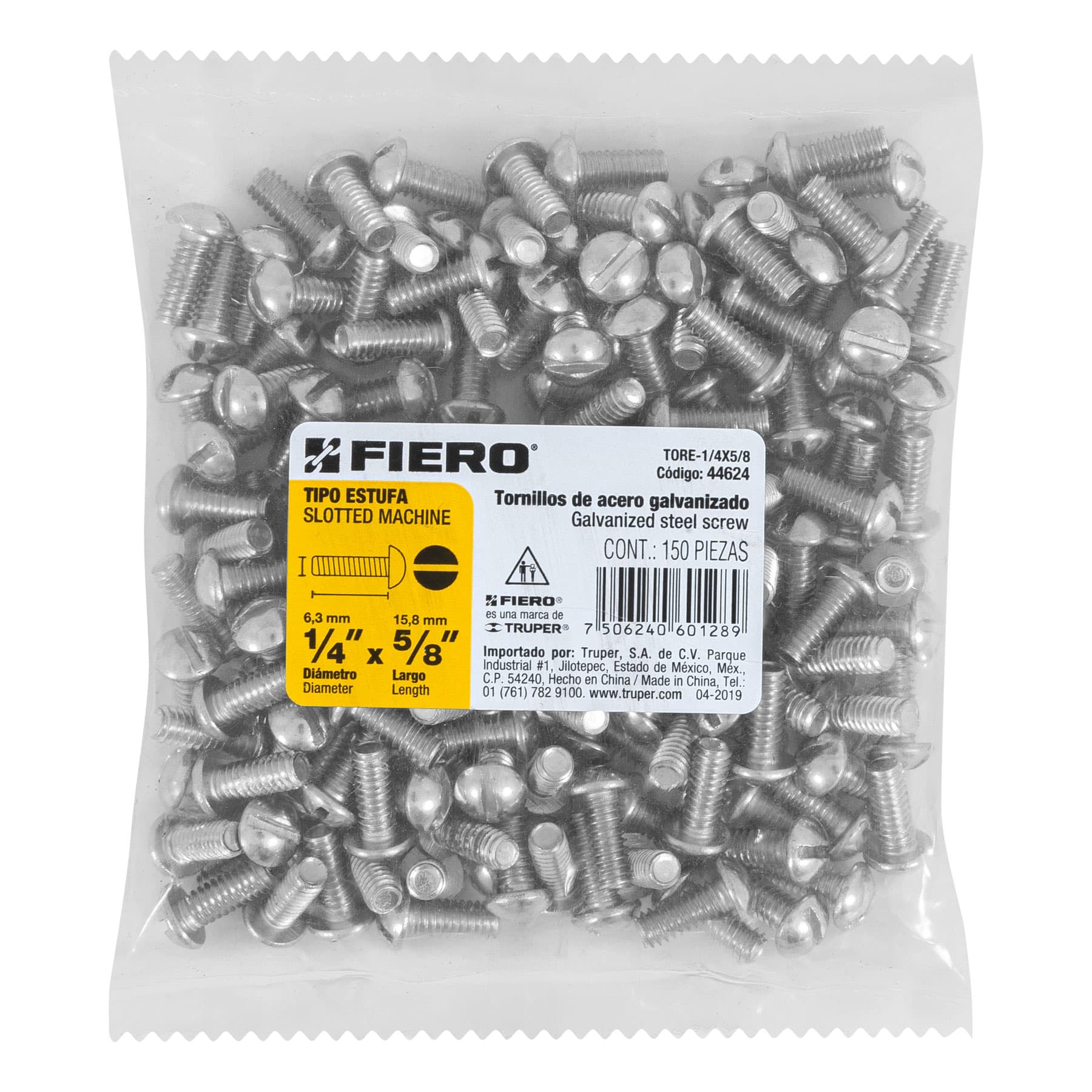Bolsa con 150 tornillos 1/4" x 5/8" tipo estufa, Fiero