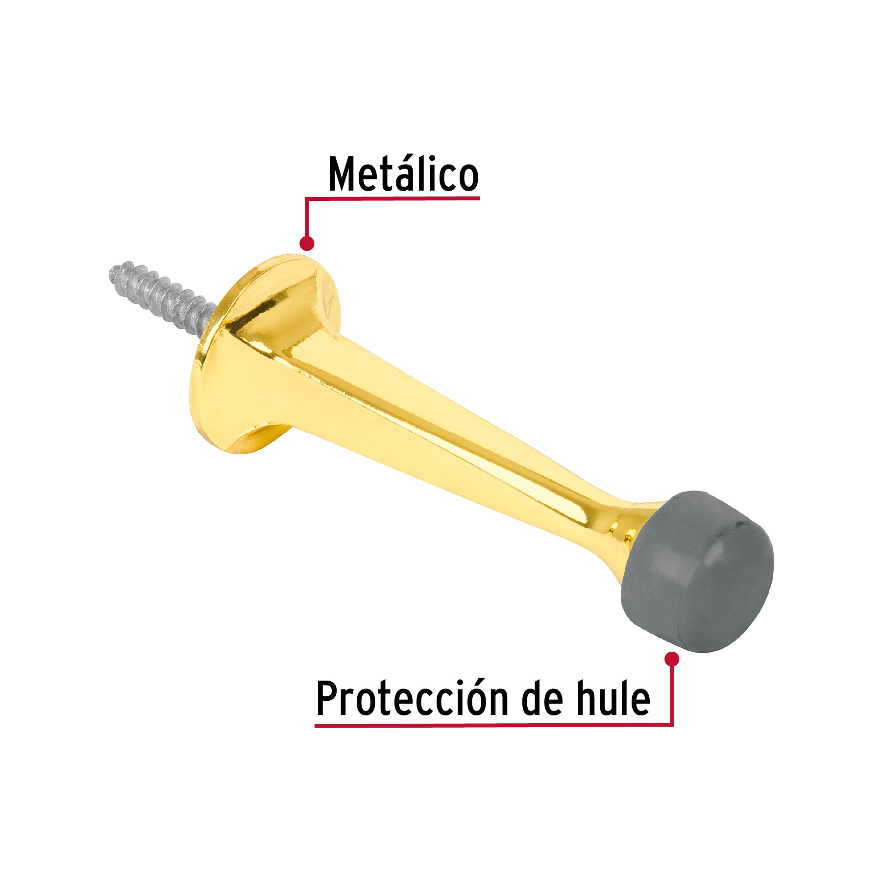 Tope recto para puerta, acabado latón brillante, Hermex