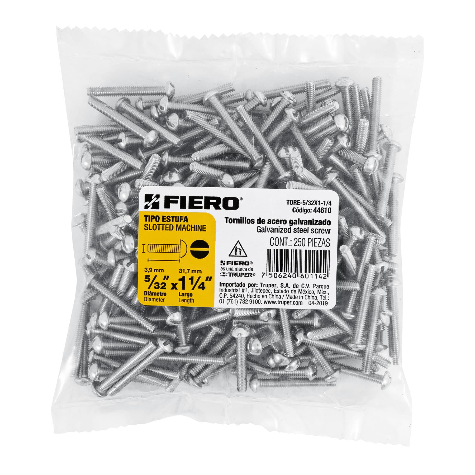 Bolsa con 250 tornillos 5/32" x 1-1/4" tipo estufa, Fiero