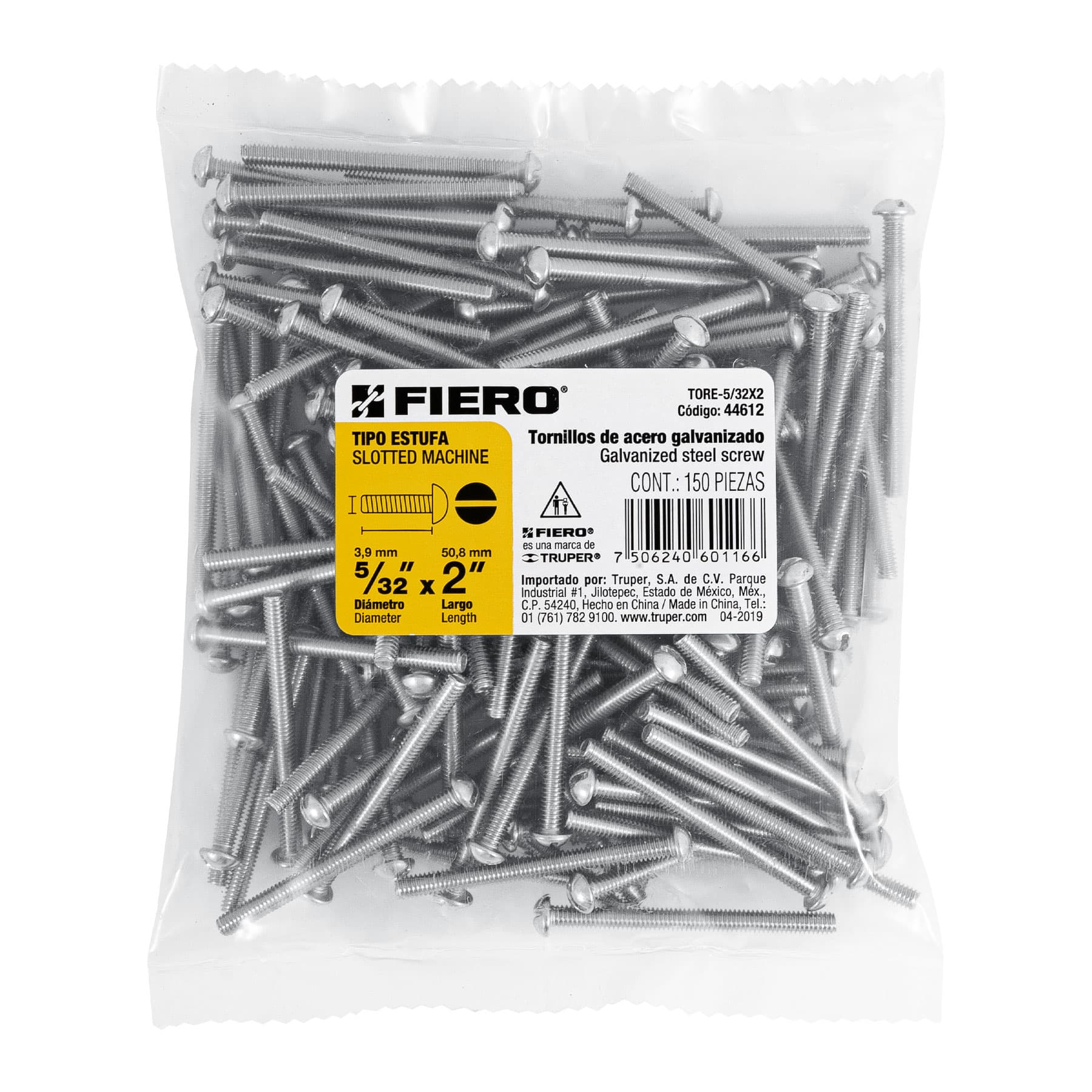 Bolsa con 150 tornillos 5/32" x 2" tipo estufa, Fiero