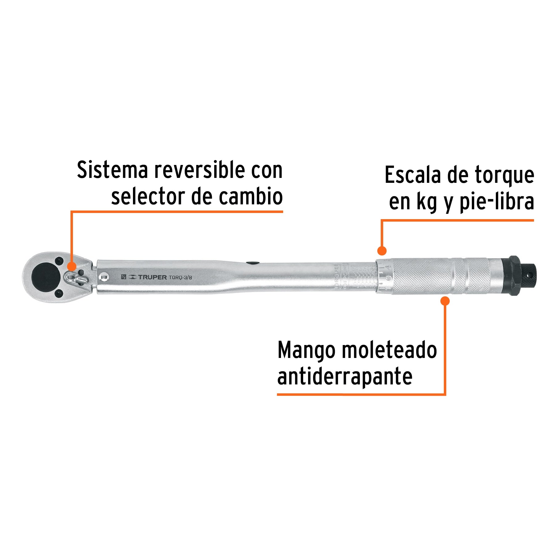 Torquímetro de trueno, dos lecturas, cuadro 3/8", Truper