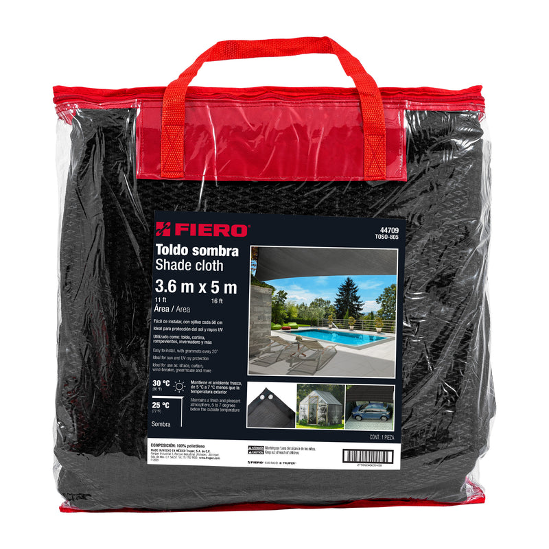 Toldo negro de 5 m de polietileno 80% sombra,  ancho 3.60 m