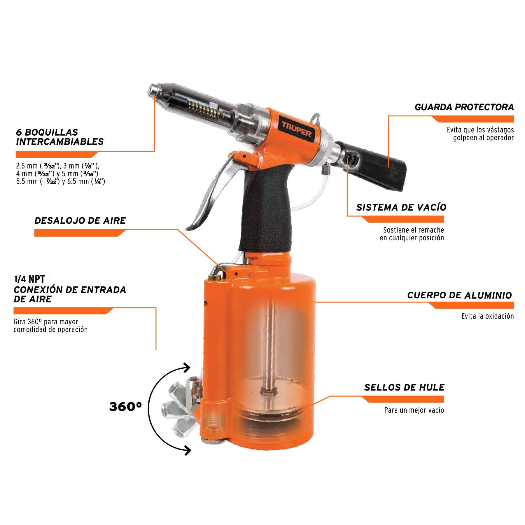 Remachadora neumática 1/4", Truper