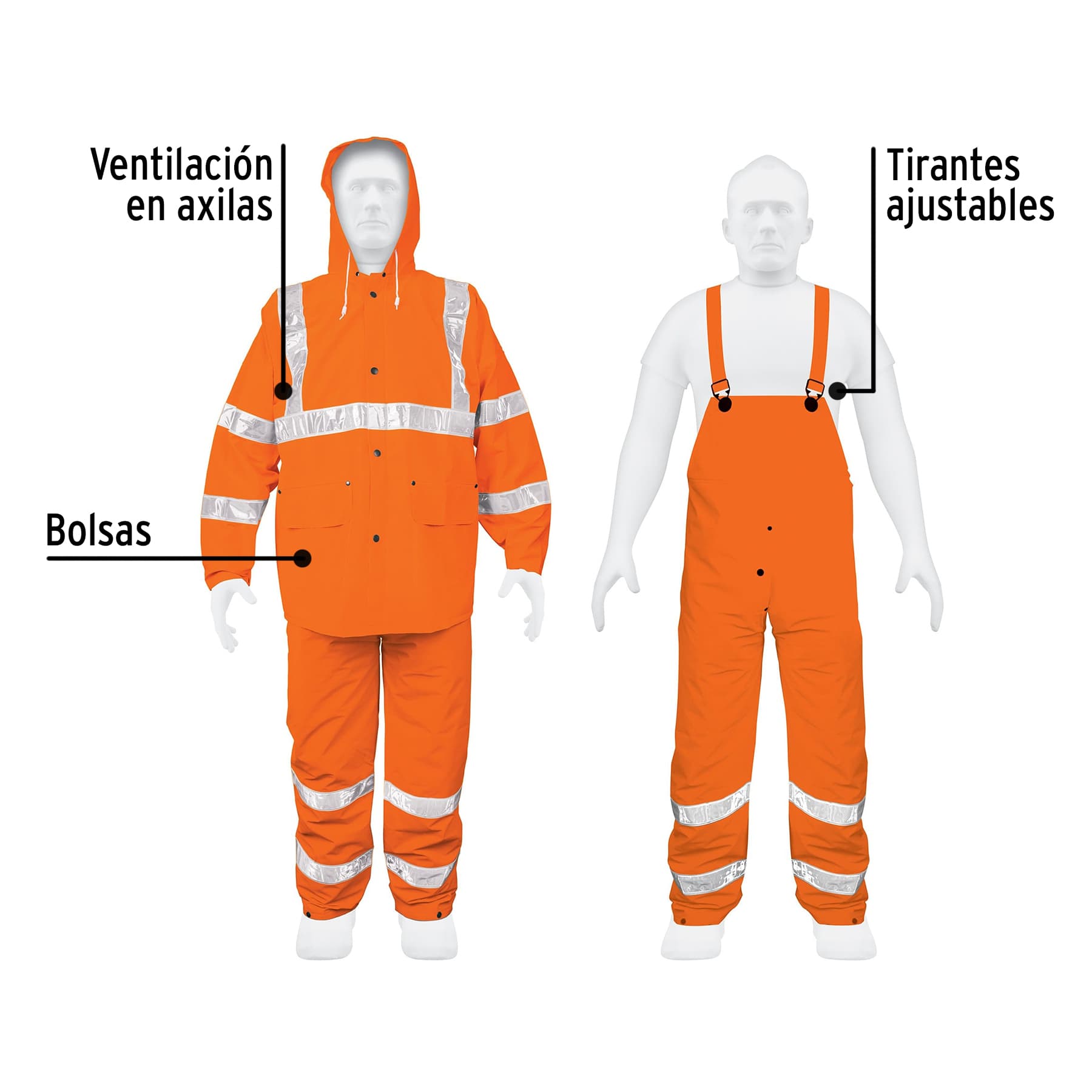 Conjunto impermeable doble capa naranja con reflejante, M