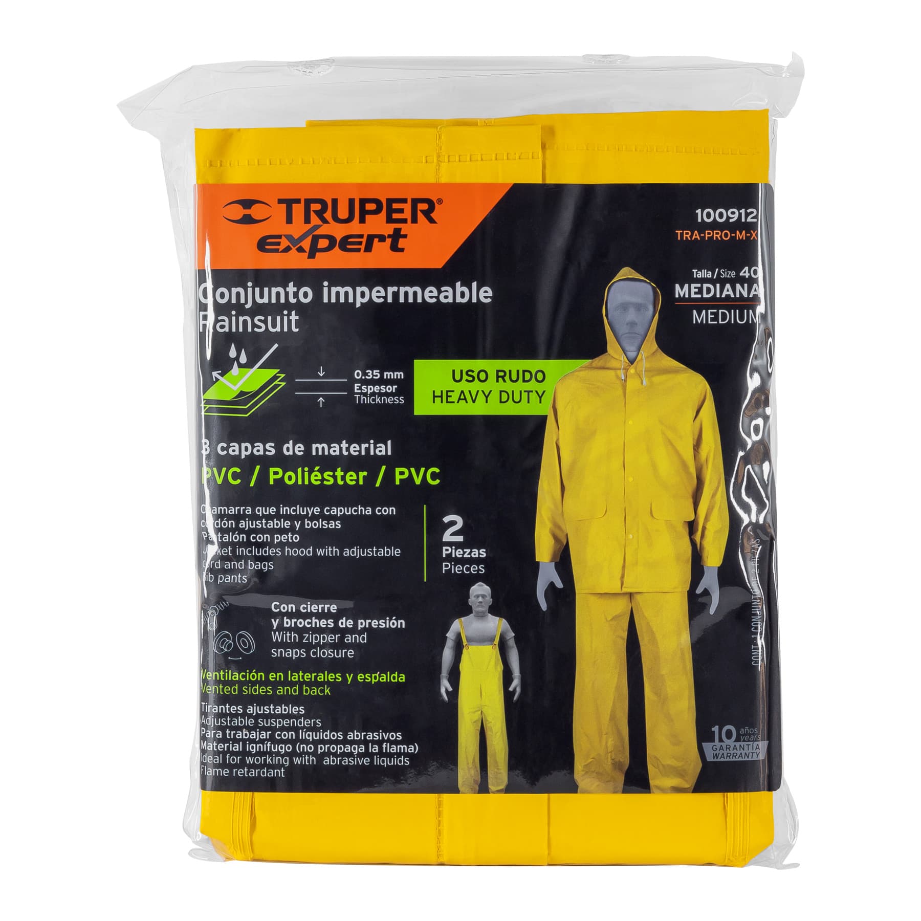 Conjunto impermeable triple capa, talla M, Truper Expert