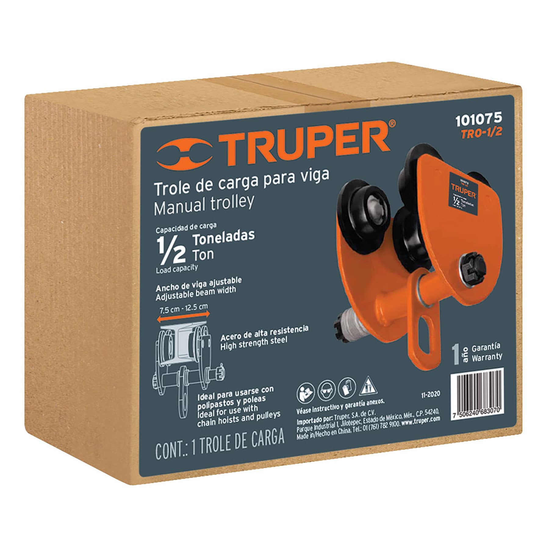 Trole de carga 1/2 ton para vigas IPS e IPR, ajustable