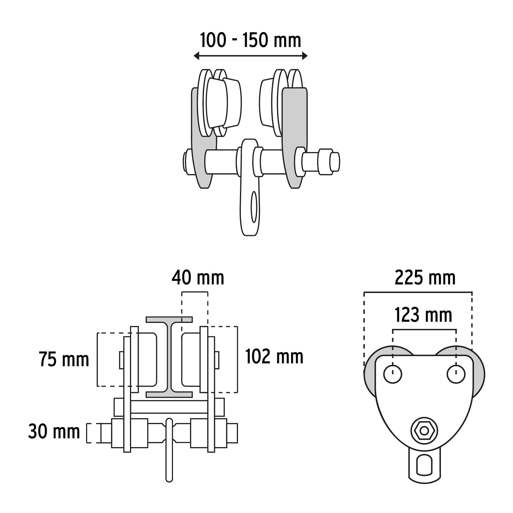 Trole de carga 2 ton para vigas IPS e IPR, ajustable, Truper