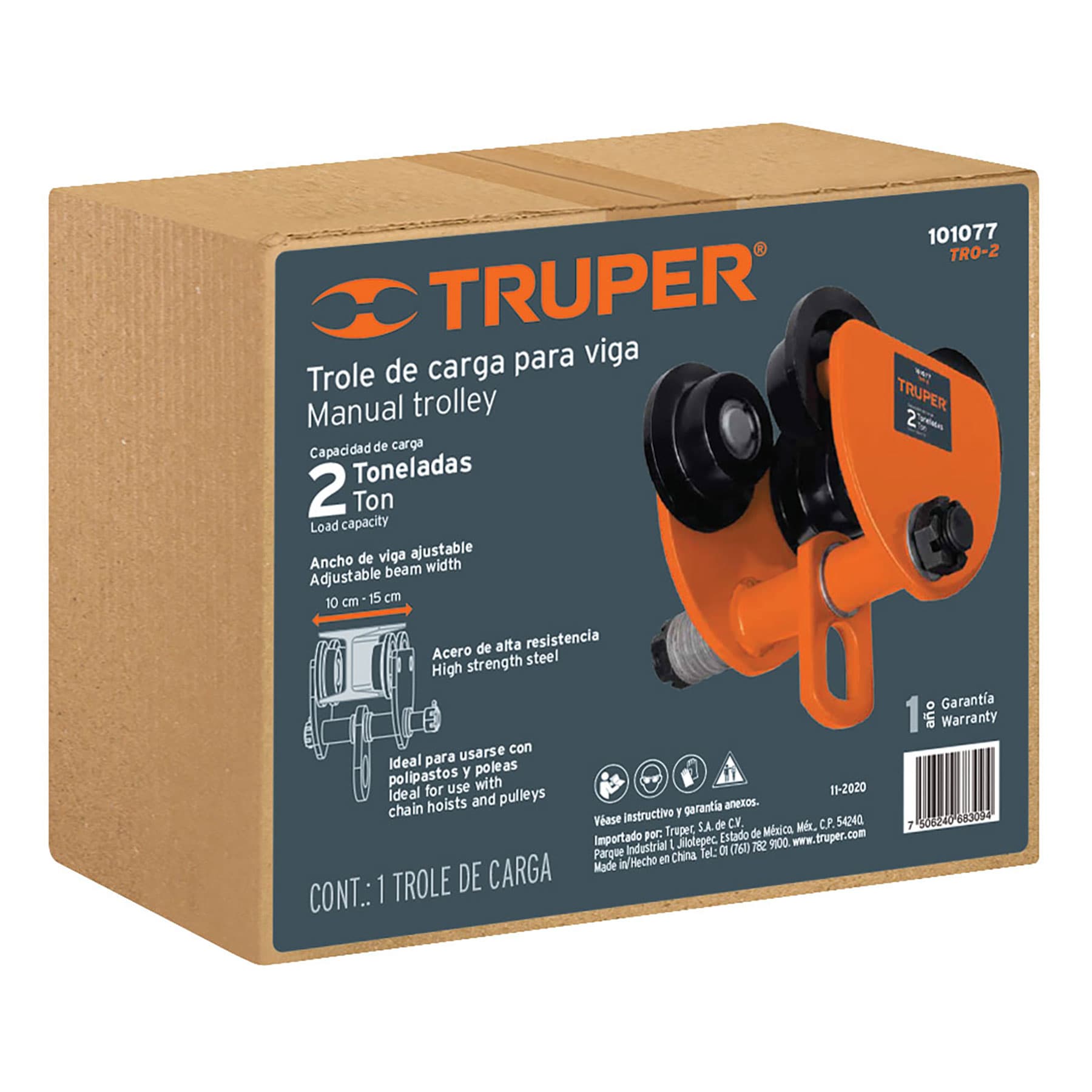 Trole de carga 2 ton para vigas IPS e IPR, ajustable, Truper