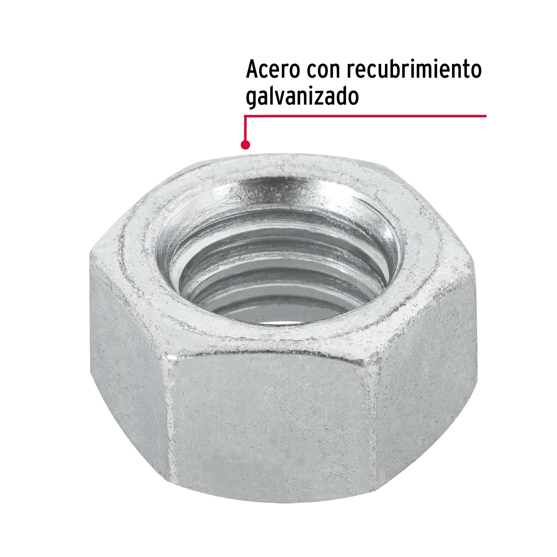 Bolsa con 50 tuercas 1/2" hexagonales de acero galvanizado