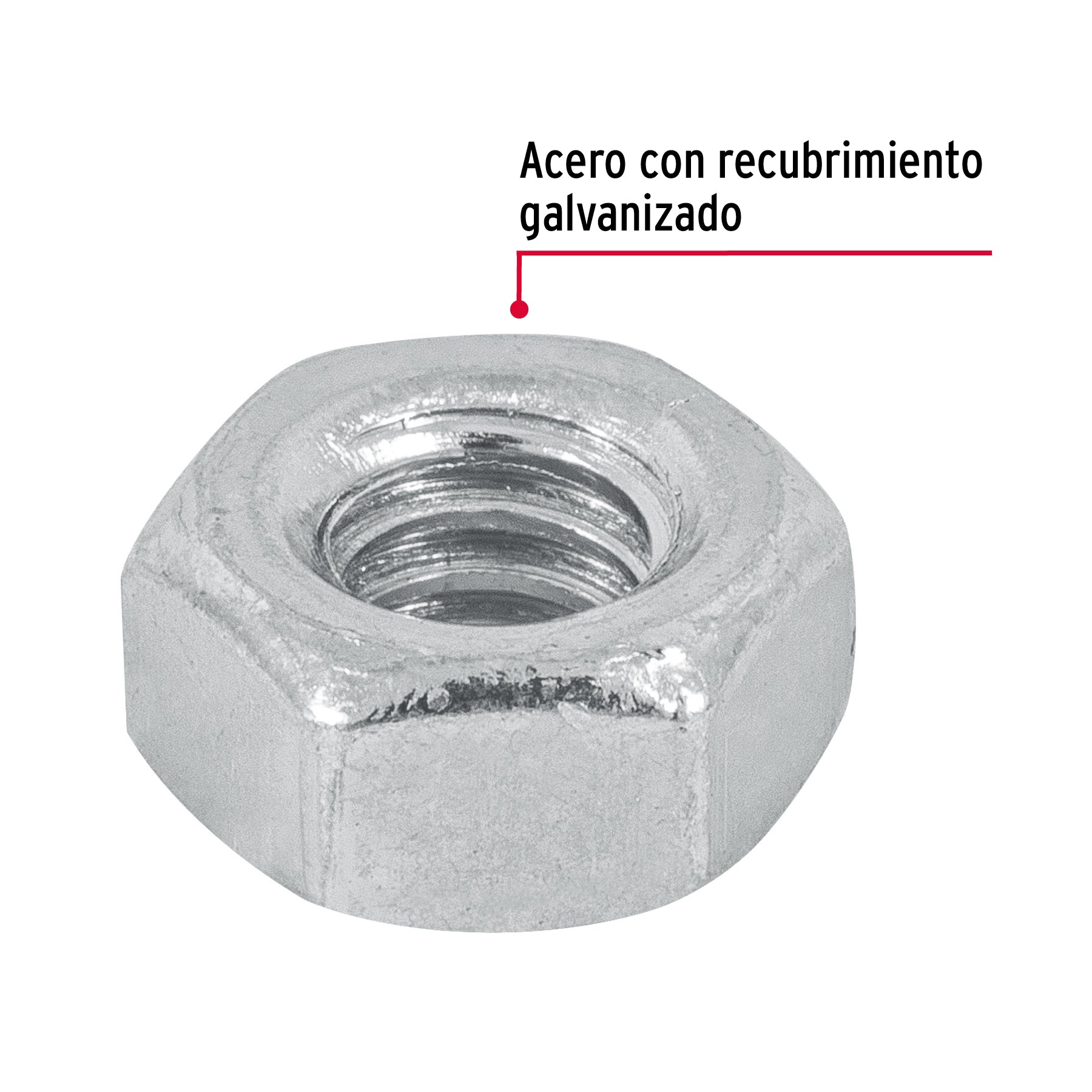 Bolsa con 250 tuercas 1/4" hexagonales de acero galvanizado