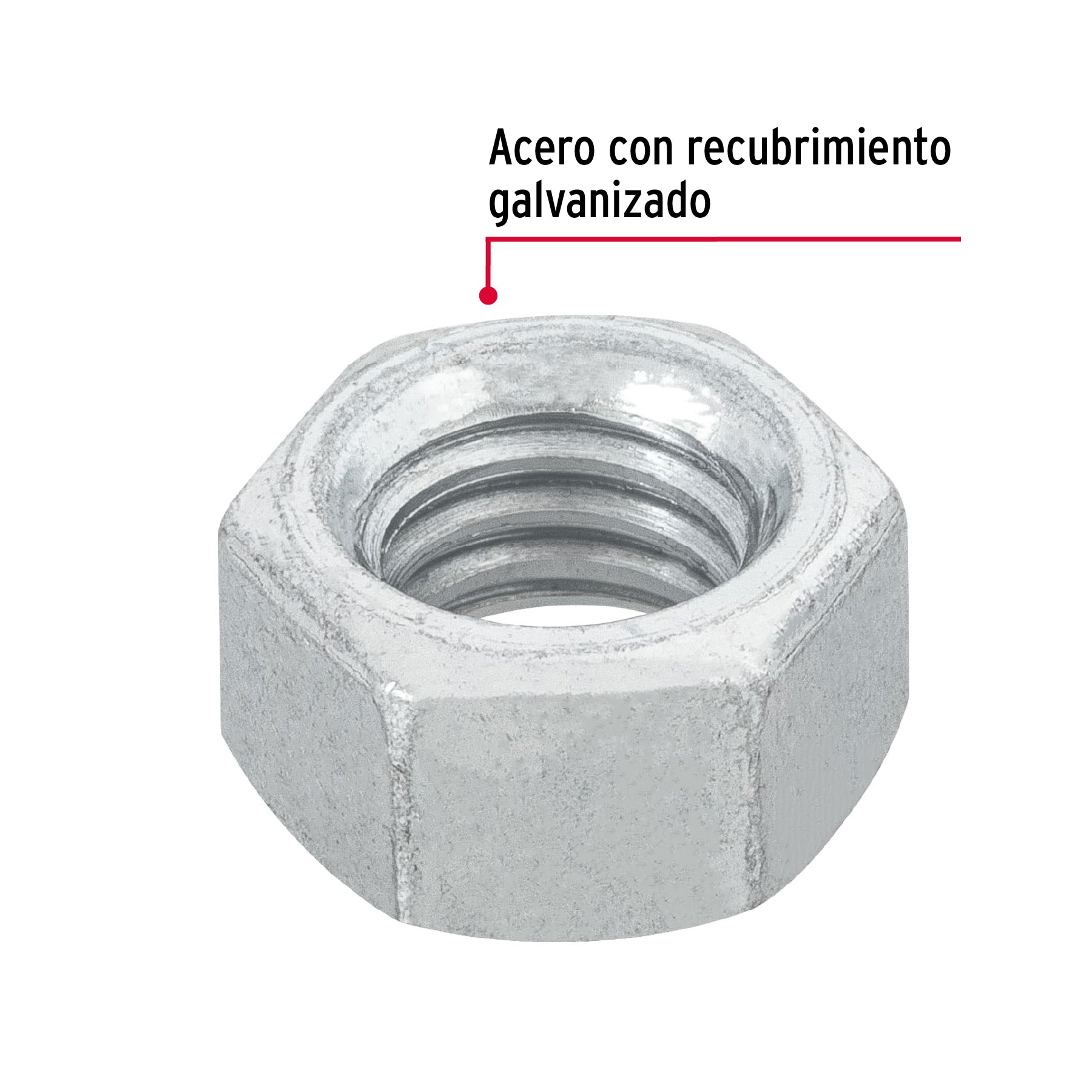 Bolsa con 100 tuercas 3/8" hexagonales de acero galvanizado