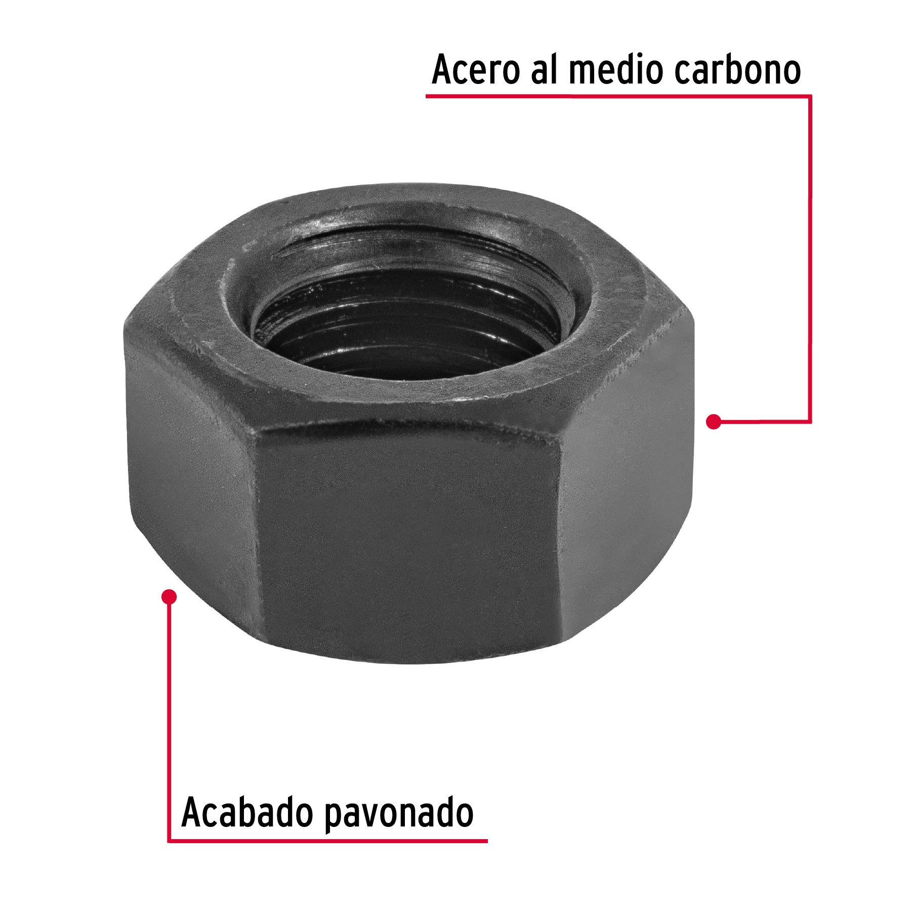Bolsa con 50 tuercas 1/2" hexagonales pavonadas, grado 5