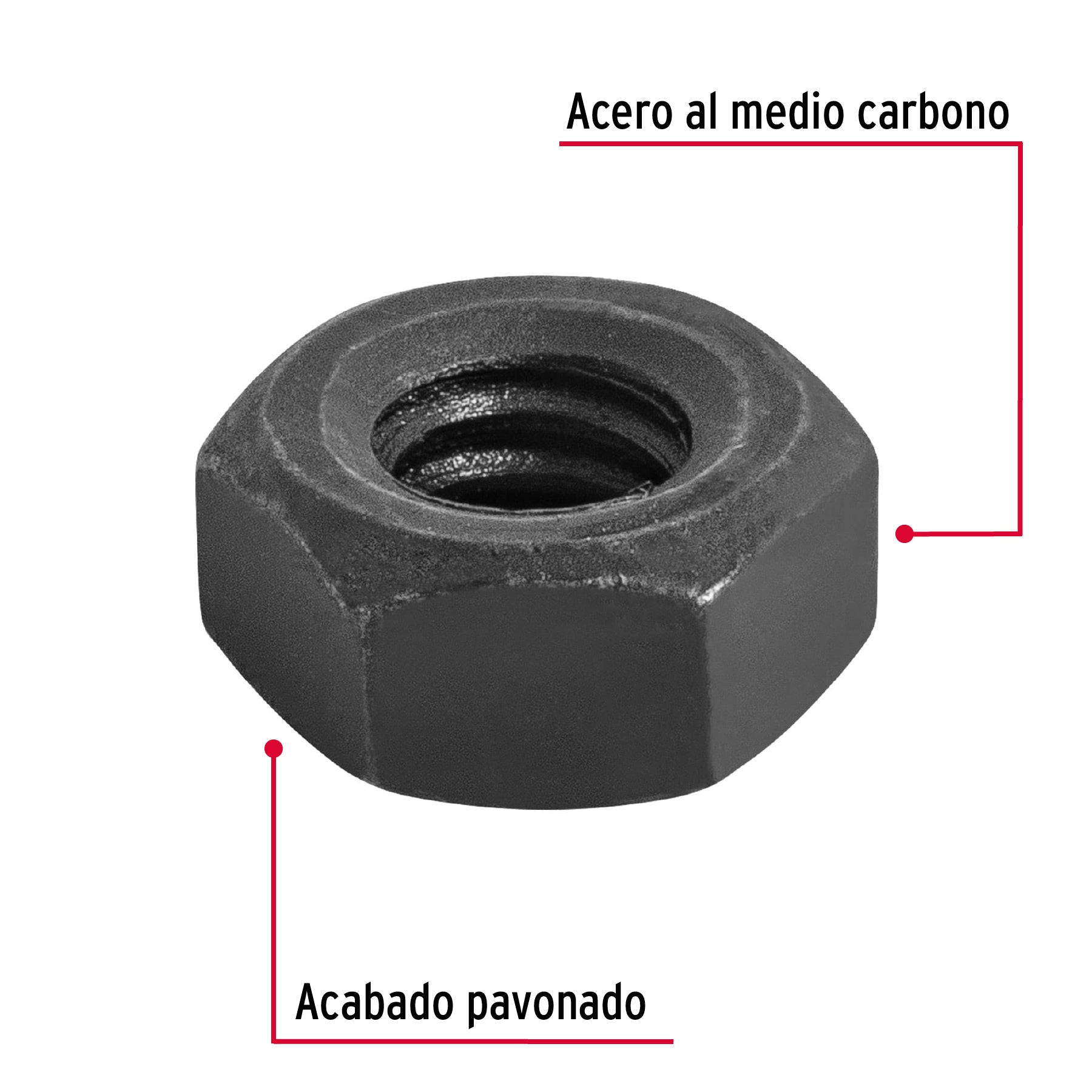 Bolsa con 250 tuercas 1/4" hexagonales pavonadas, grado 5
