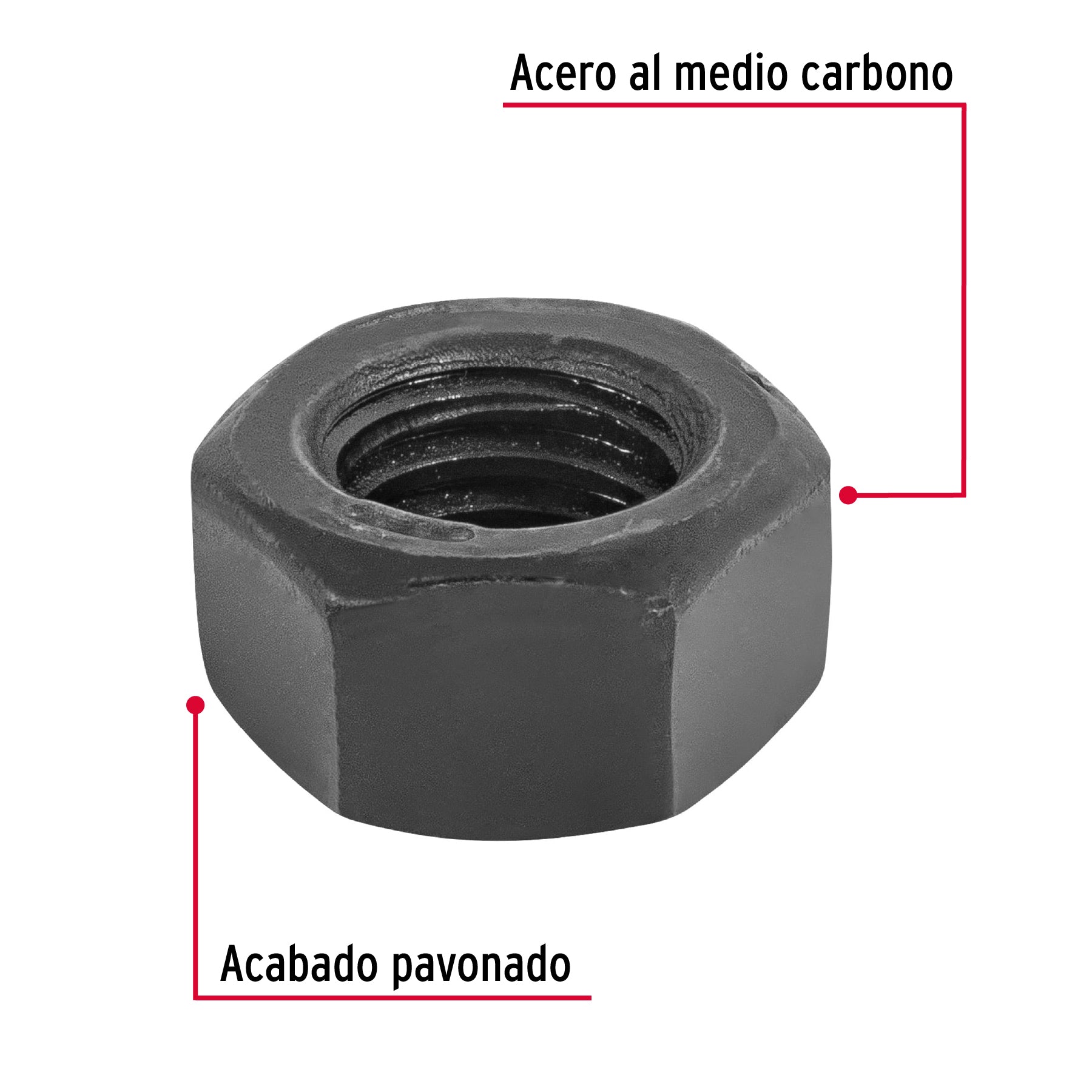 Bolsa con 100 tuercas 3/8" hexagonales pavonadas, grado 5