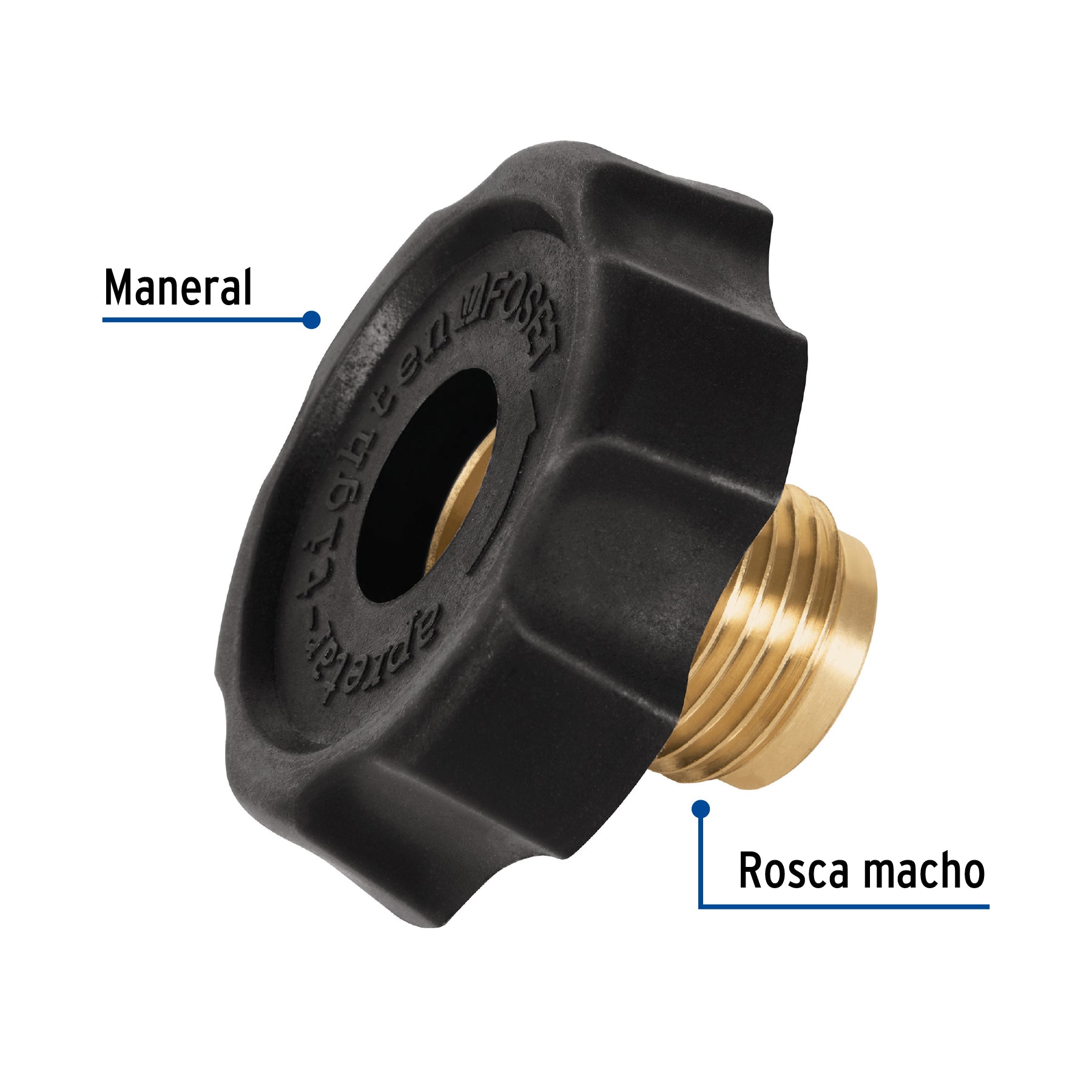Tuerca izquierda de latón 7/8" con maneral plástico, Foset