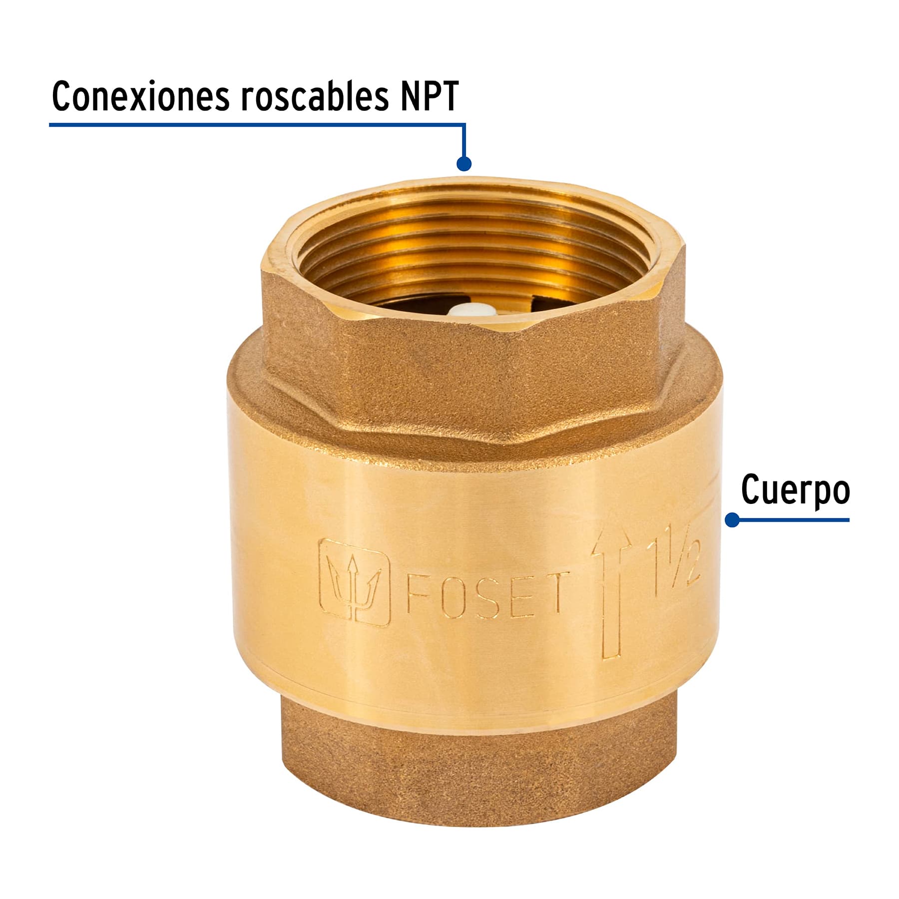 Válvula de retención de latón 1-1/2", Foset