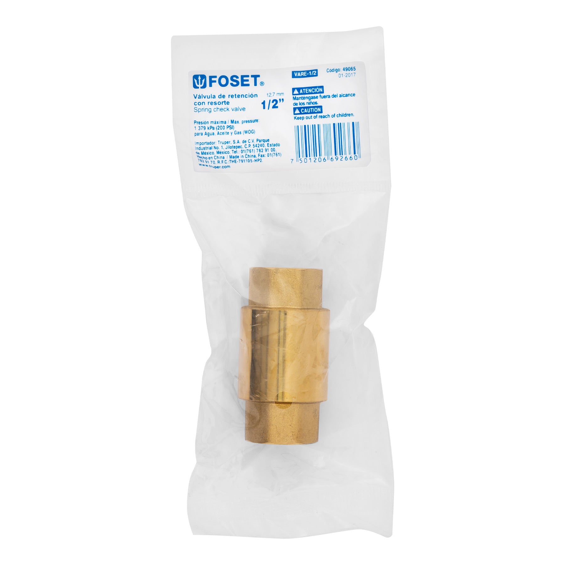 Válvula de retención de latón de 1/2", Foset
