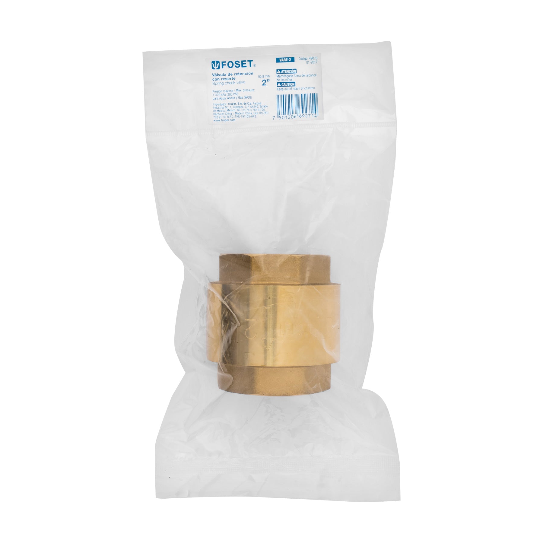 Válvula de retención de latón 2", Foset