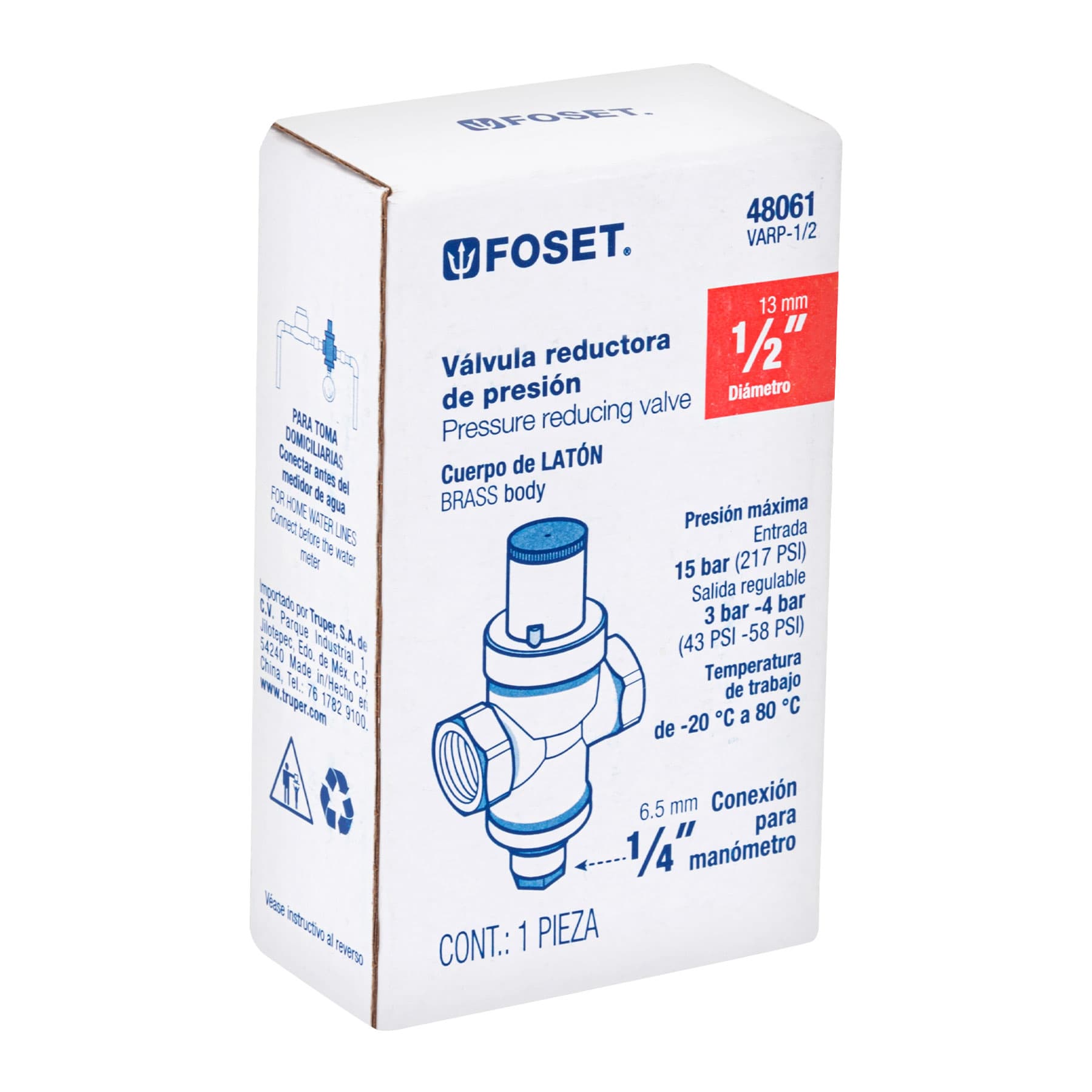 Válvula reductora de presión 1/2", Foset