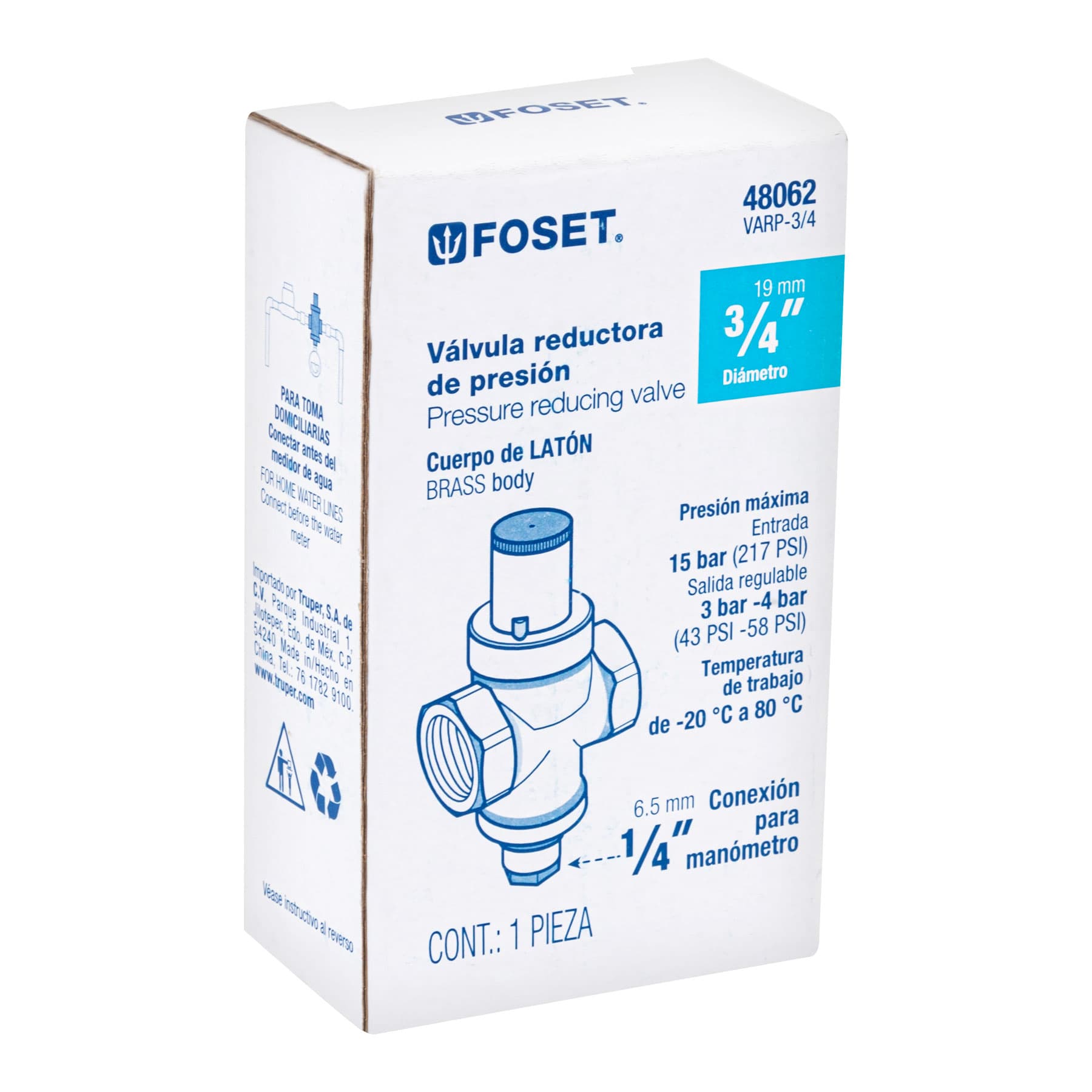 Válvula reductora de presión 3/4", Foset