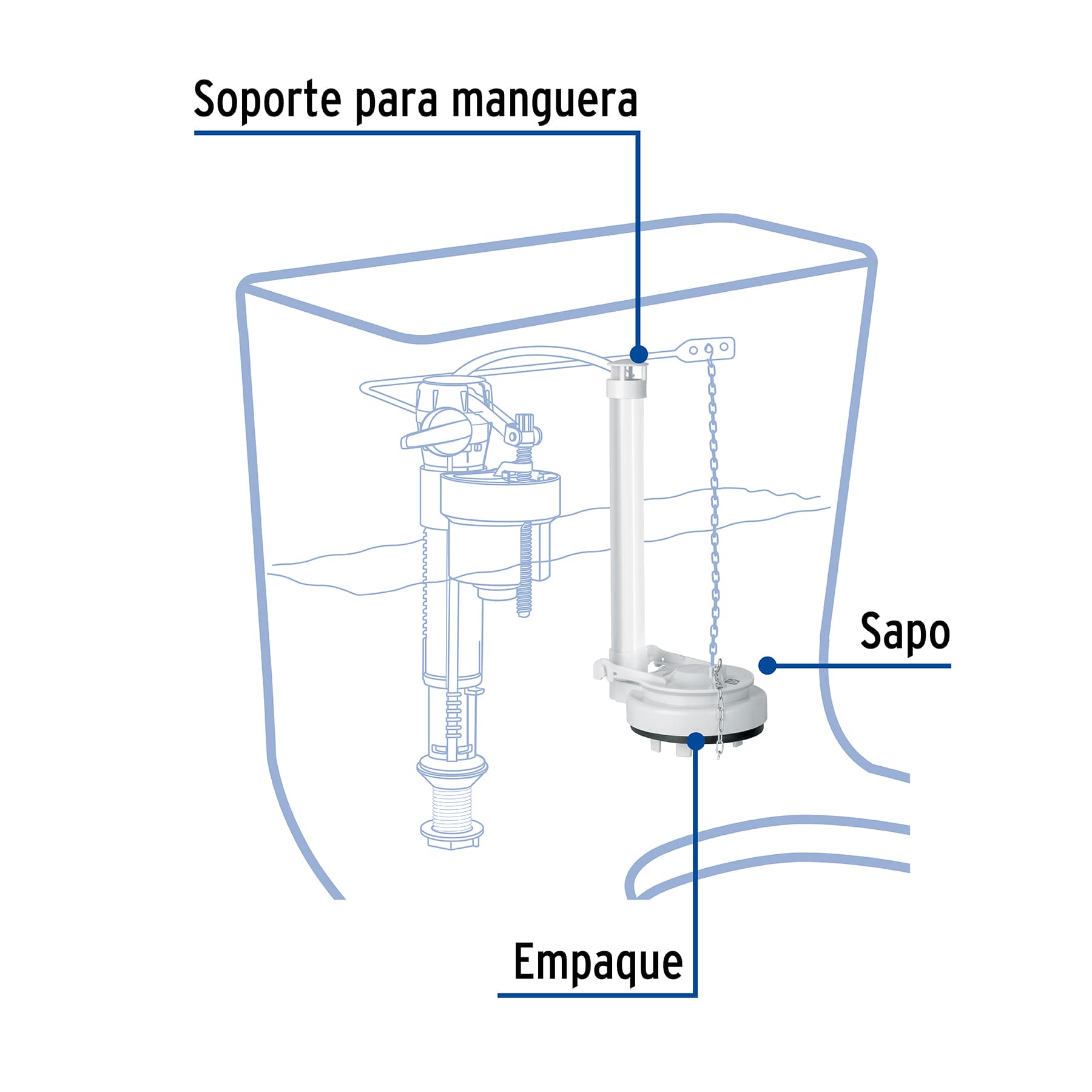 Válvula de descarga 3" para WC de 1 pza, cadena inoxidable Foset