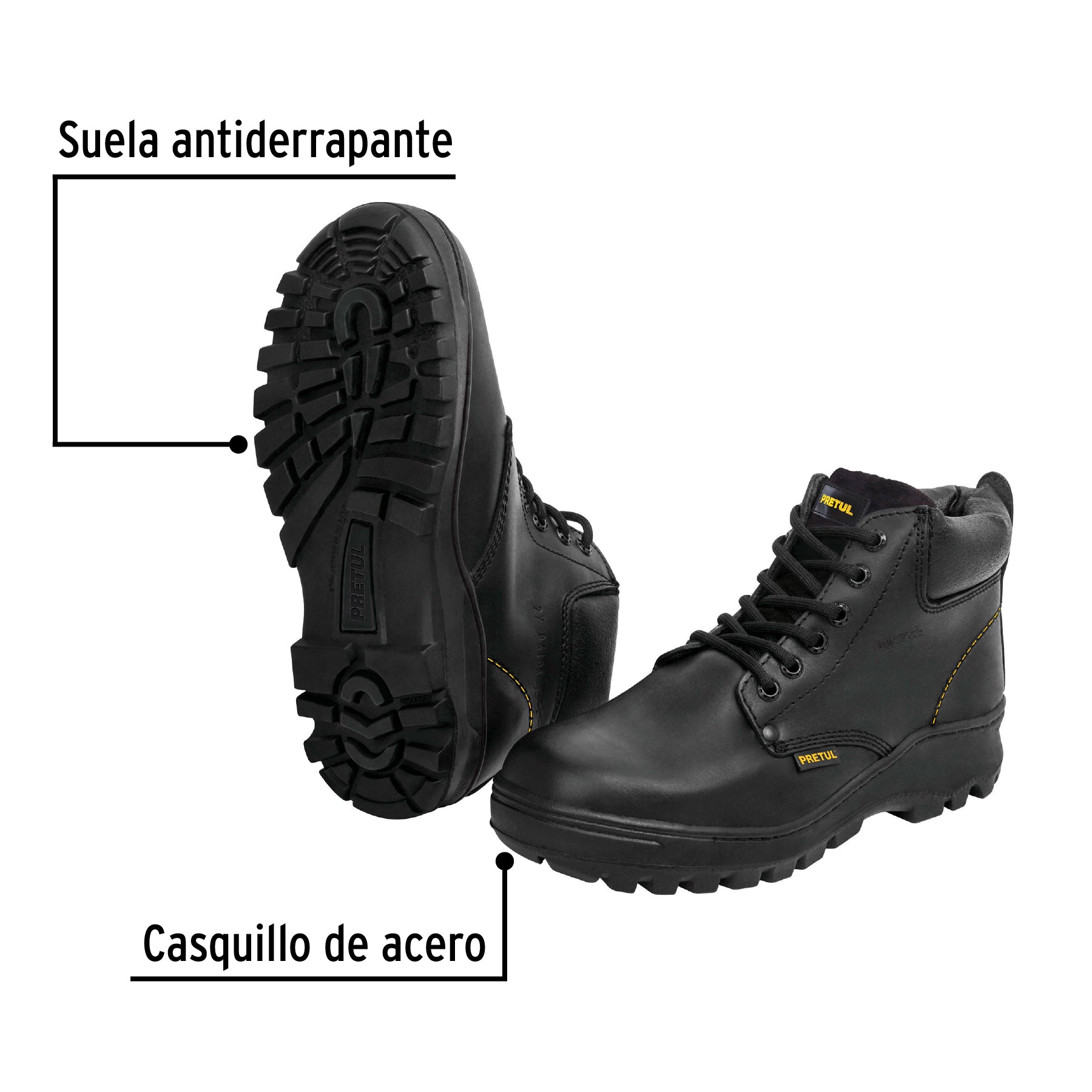 Bota de seguridad negra, #24, casquillo de poliamida, Pretul